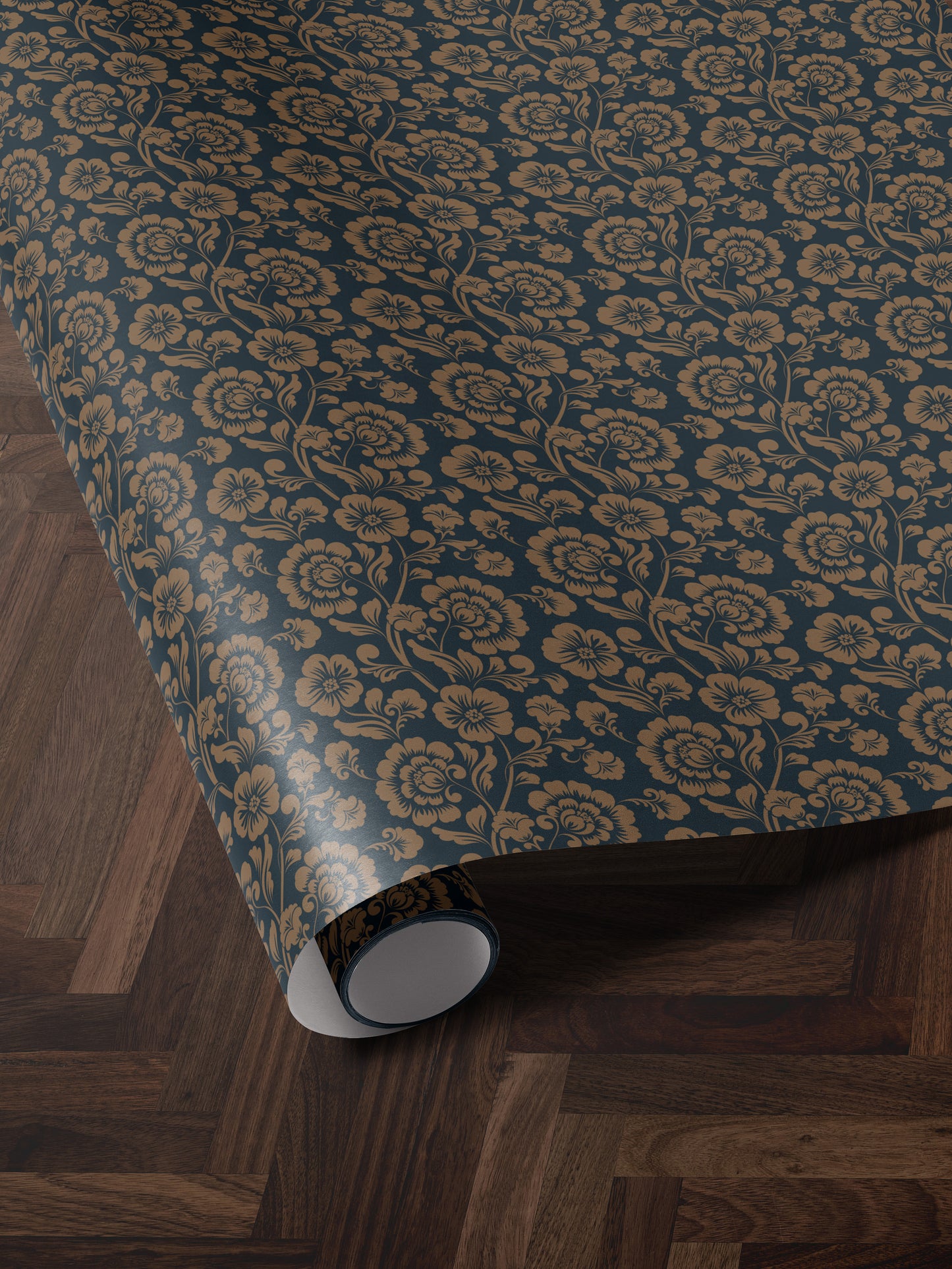 Bronze & Blue Floral Wrapping Paper - House of Parlington