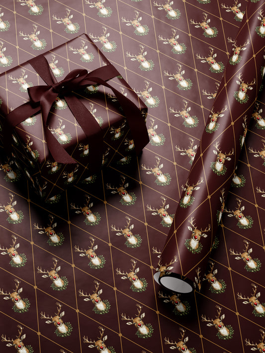 Festive Reindeer - Red Wrapping Paper - House of Parlington