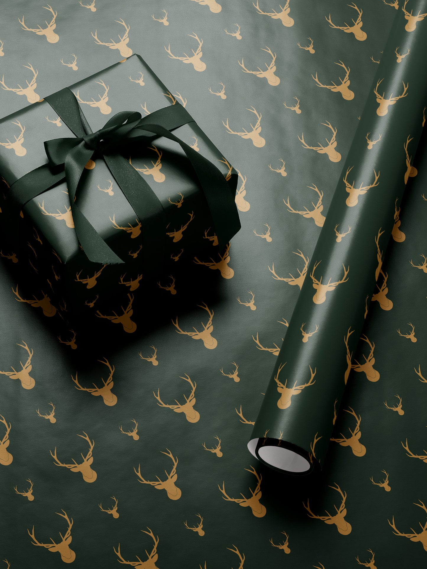 Golden Deer - Green Wrapping Paper - House of Parlington