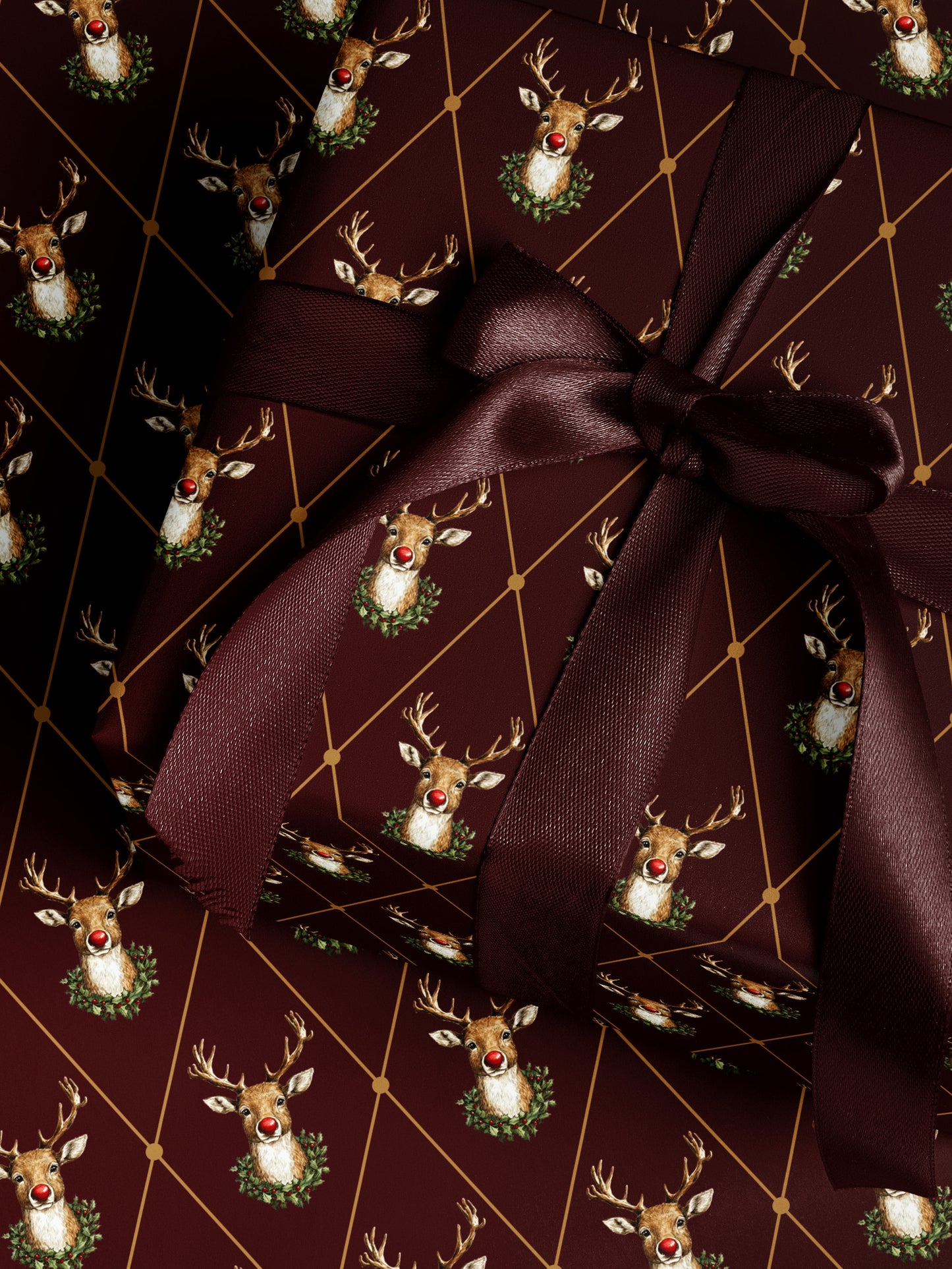 Festive Reindeer - Red Wrapping Paper - House of Parlington
