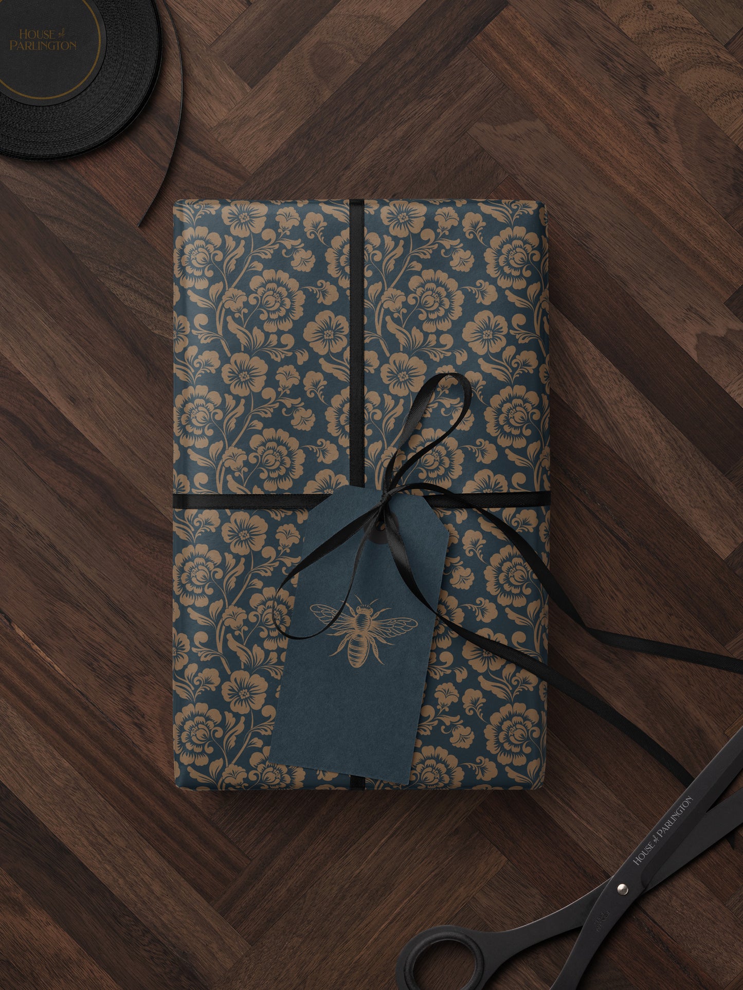 Bronze & Blue Floral Wrapping Paper - House of Parlington