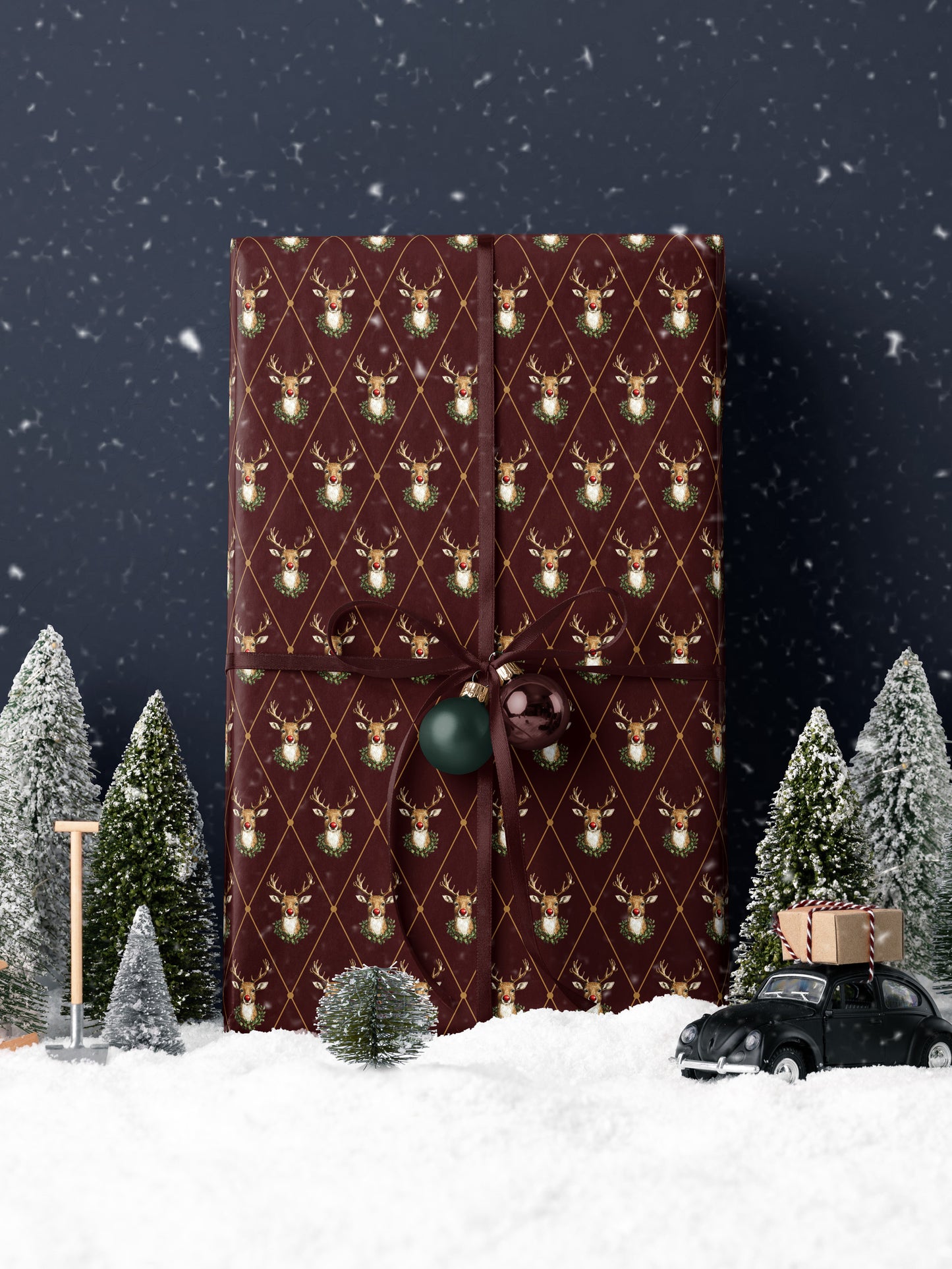 Festive Reindeer - Red Wrapping Paper - House of Parlington