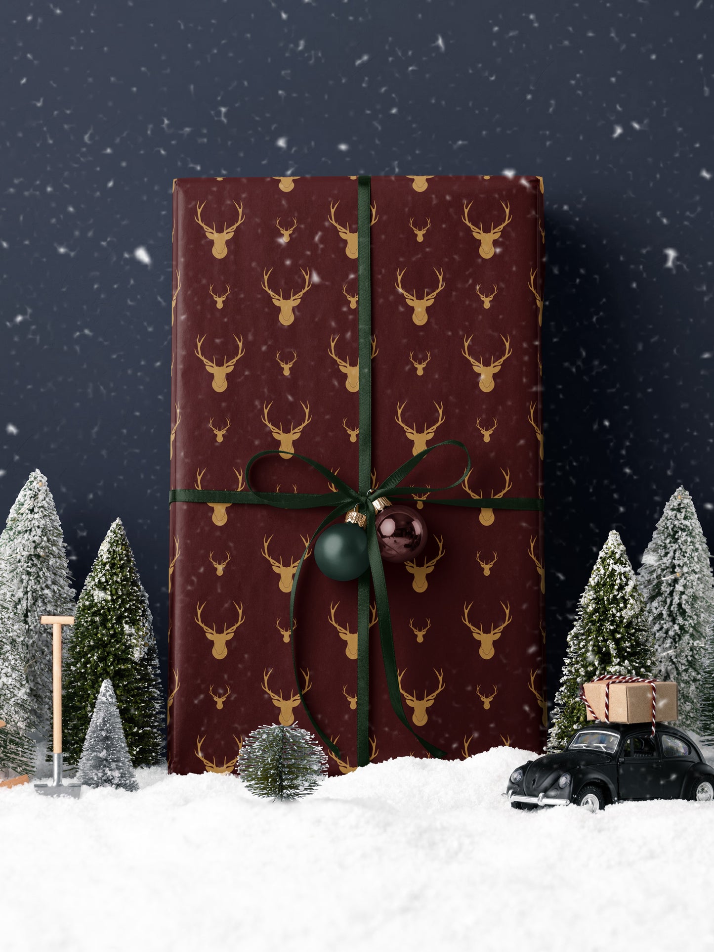 Golden Deer - Red Wrapping Paper - House of Parlington
