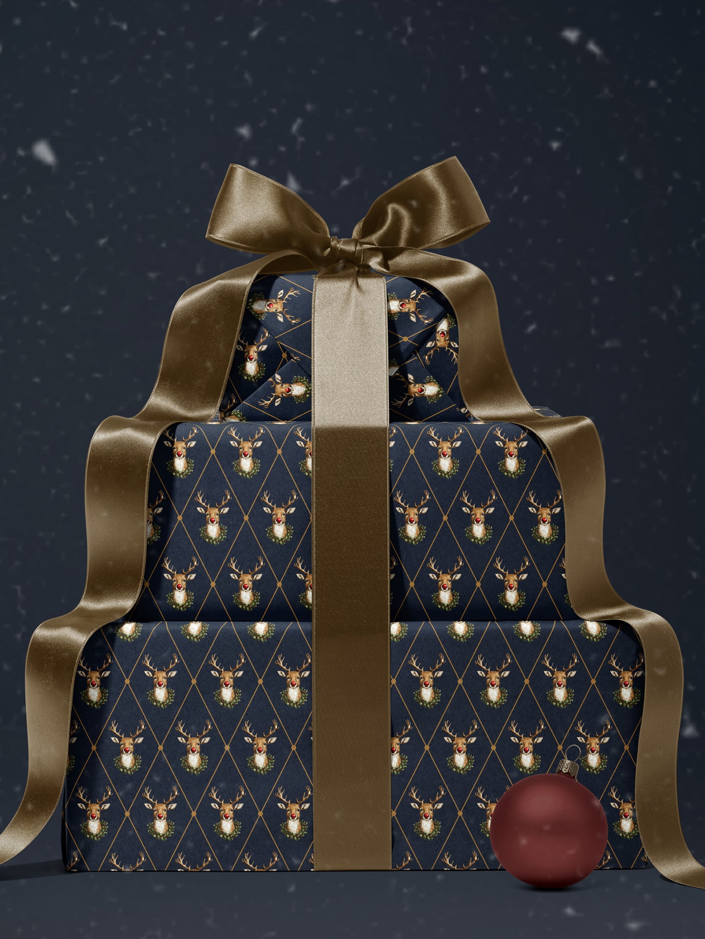Festive Reindeer - Blue Wrapping Paper - House of Parlington
