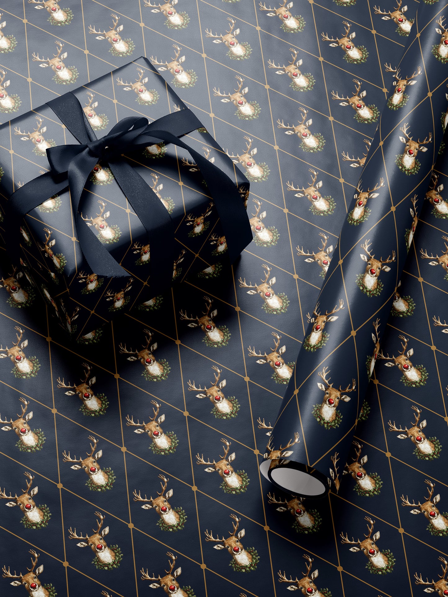 Festive Reindeer - Blue Wrapping Paper - House of Parlington