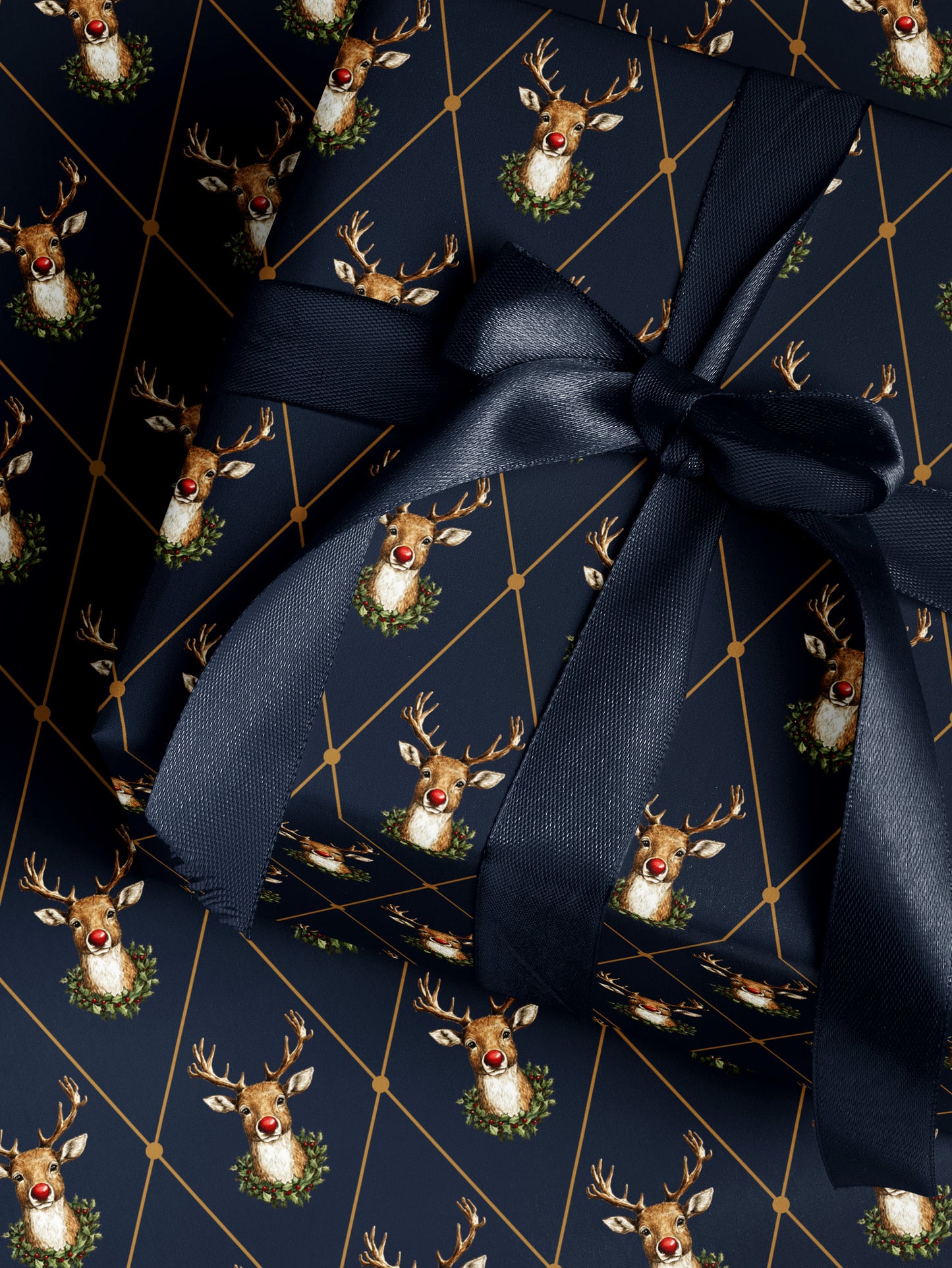Festive Reindeer - Blue Wrapping Paper - House of Parlington