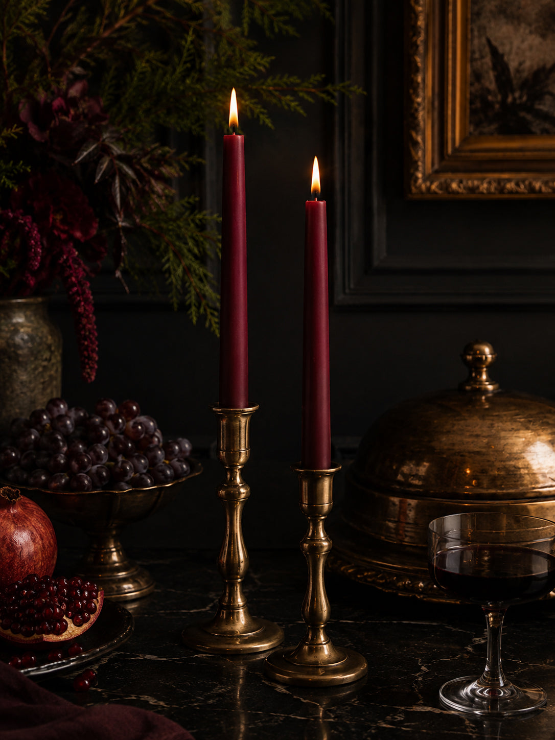 Burgundy Beeswax Taper Candles — 12 Inch, Pair