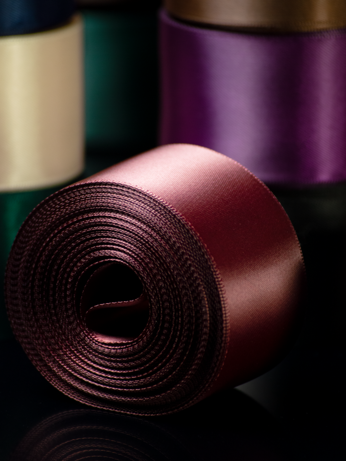 Satin ribbon sample set featuring luxury double faced ribbon in all available colors