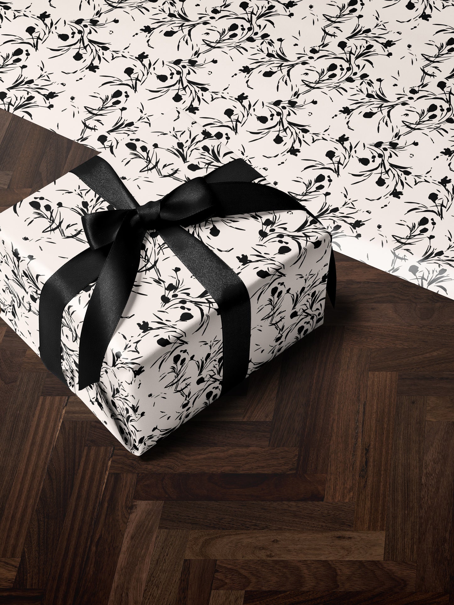 Black Floral Silhouette Wrapping Paper - House of Parlington