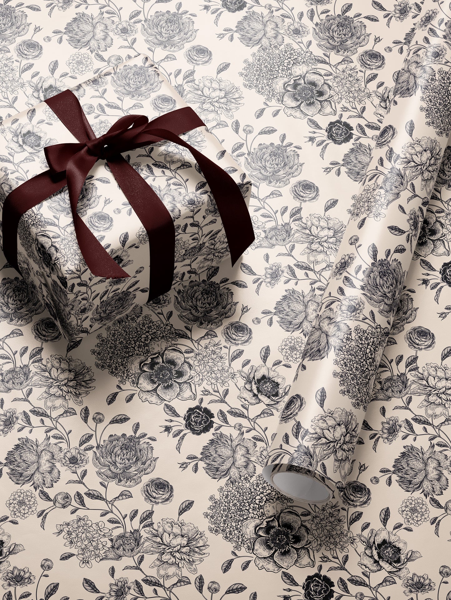 Black & White Roses Wrapping Paper - House of Parlington