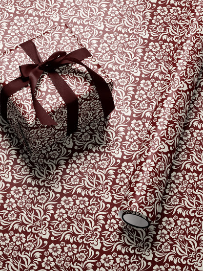 Red Floral Damask Wrapping Paper - House of Parlington