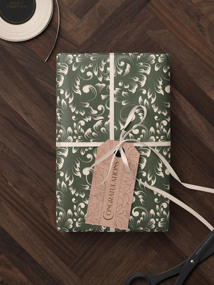 Olive Damask Wrapping Paper - House of Parlington