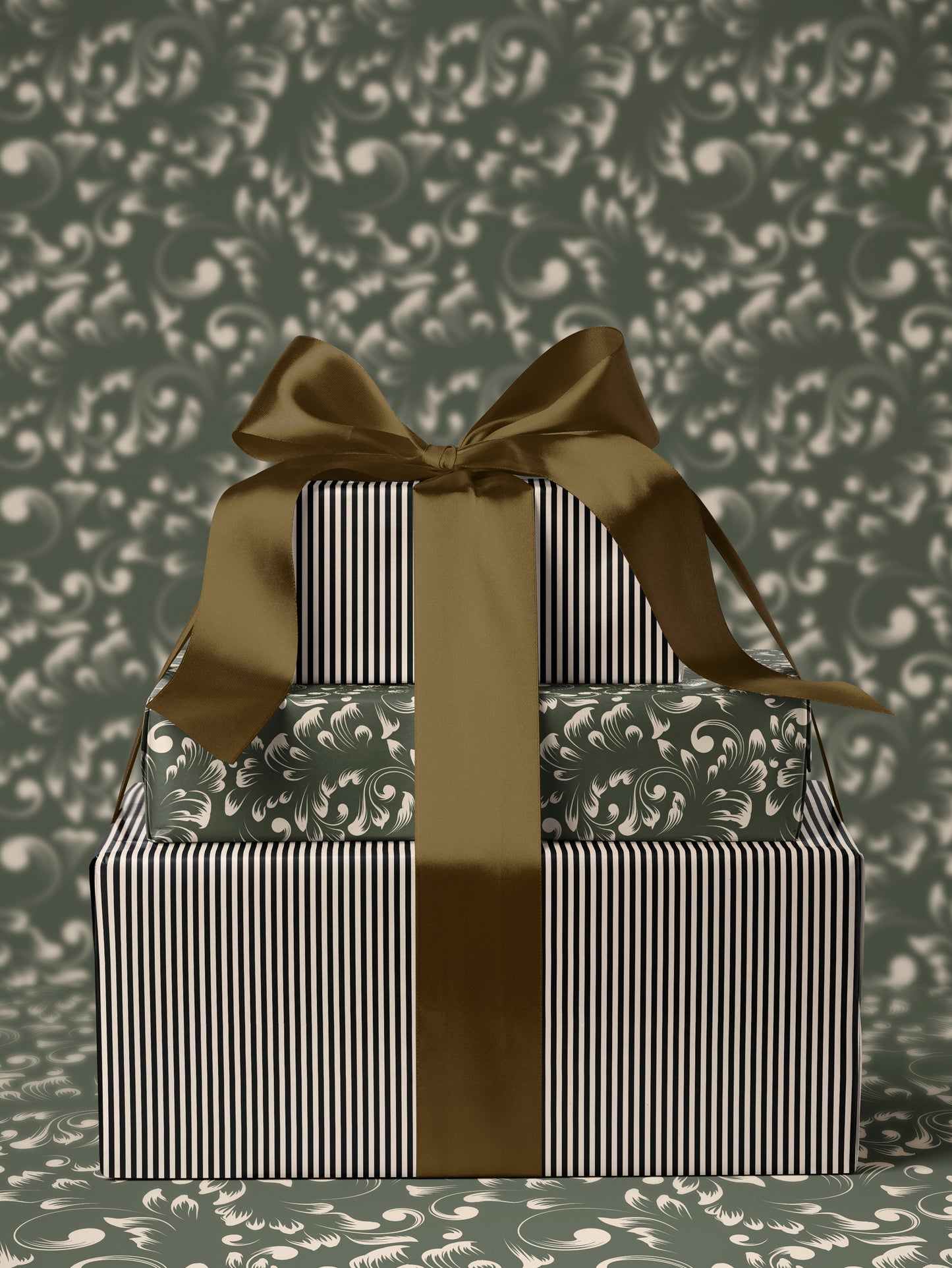 Olive Damask Wrapping Paper - House of Parlington