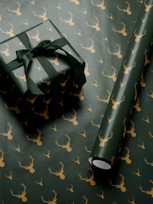 Golden Deer - Green Wrapping Paper - House of Parlington