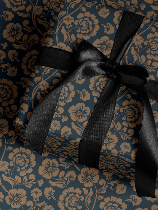 Bronze & Blue Floral Wrapping Paper - House of Parlington