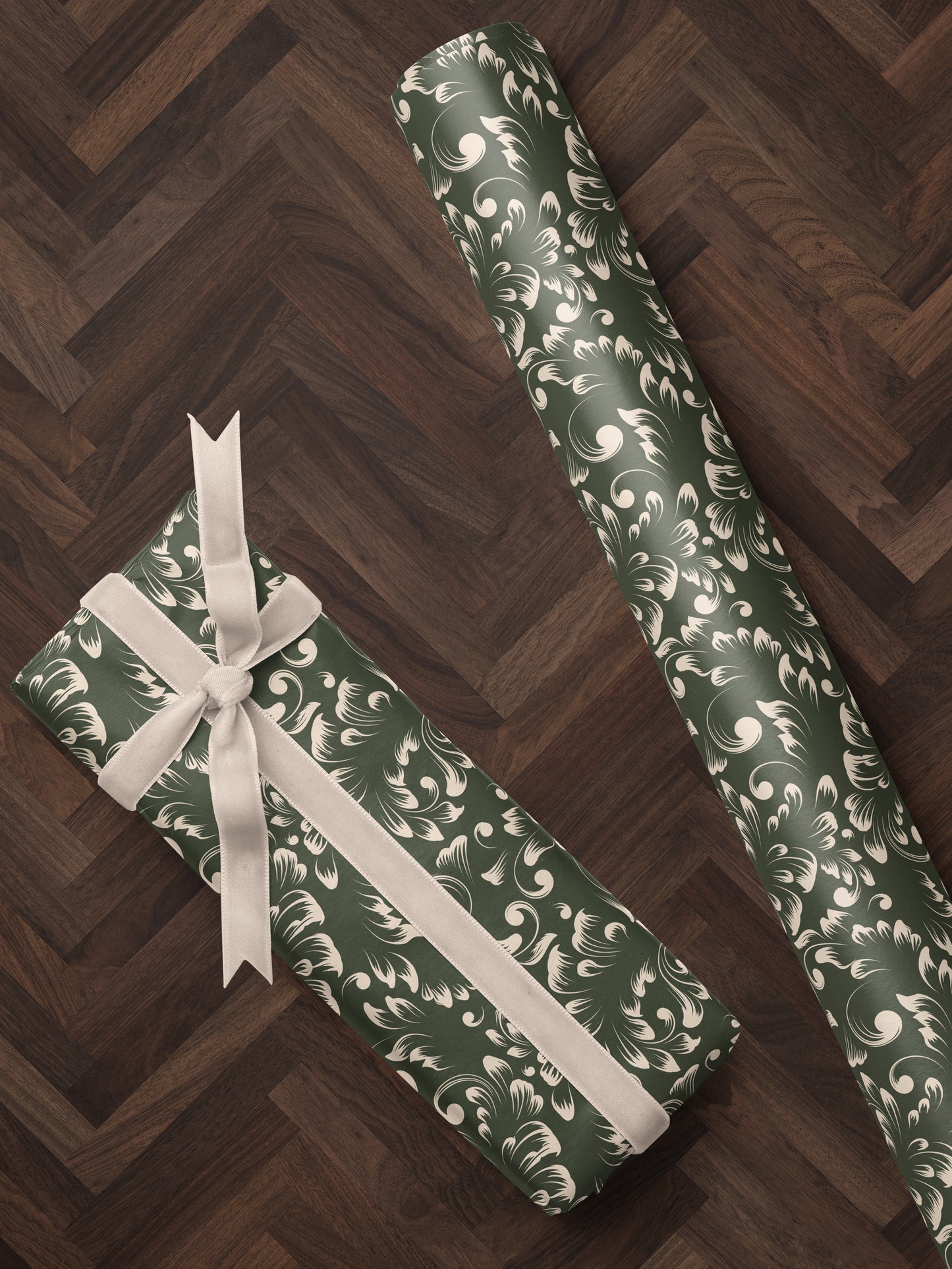 Olive Damask Wrapping Paper - House of Parlington