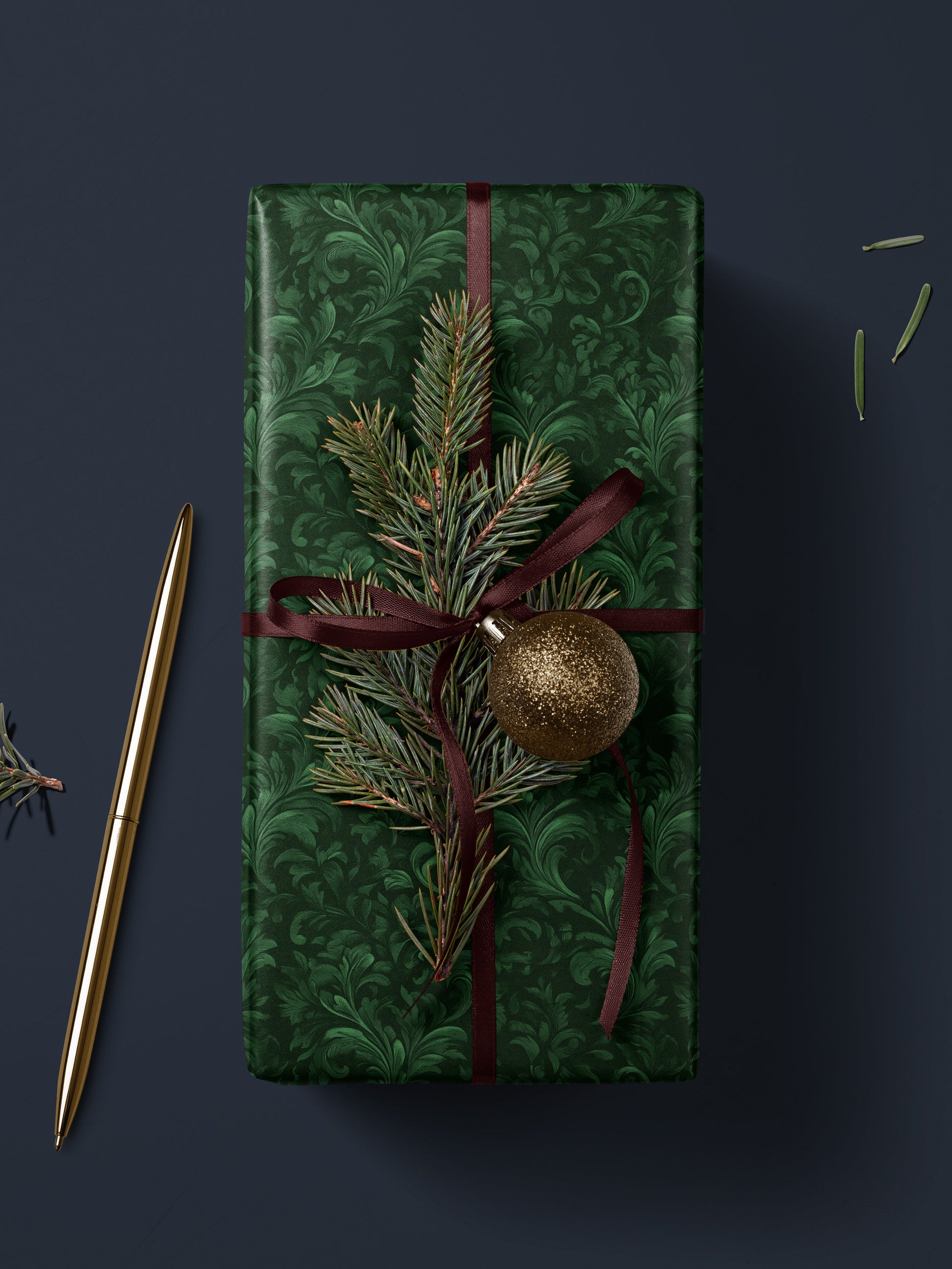 Dark Botanical Damask - Wrapping Paper | House of Parlington