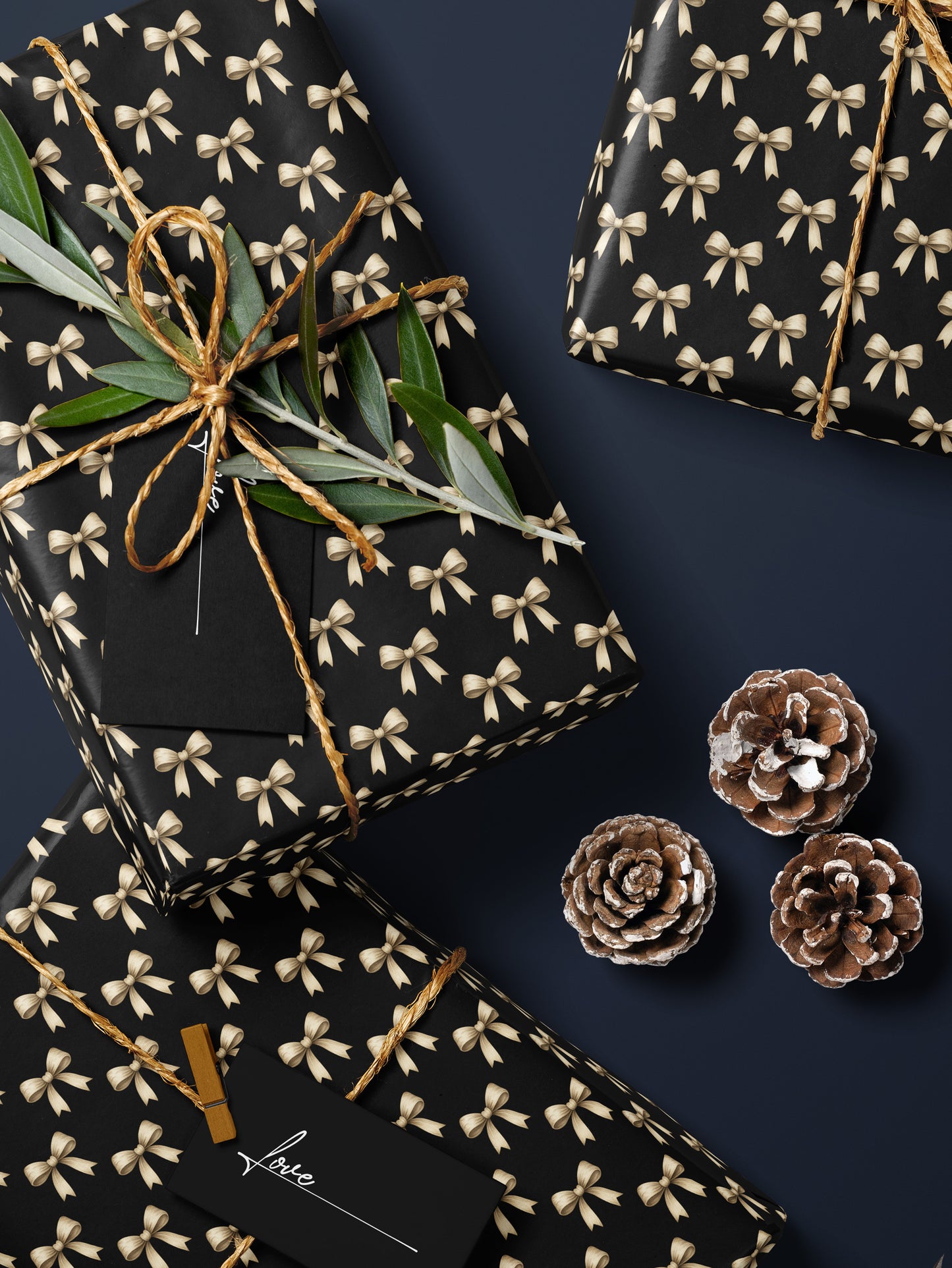Elegant Bows - Black Wrapping Paper - House of Parlington