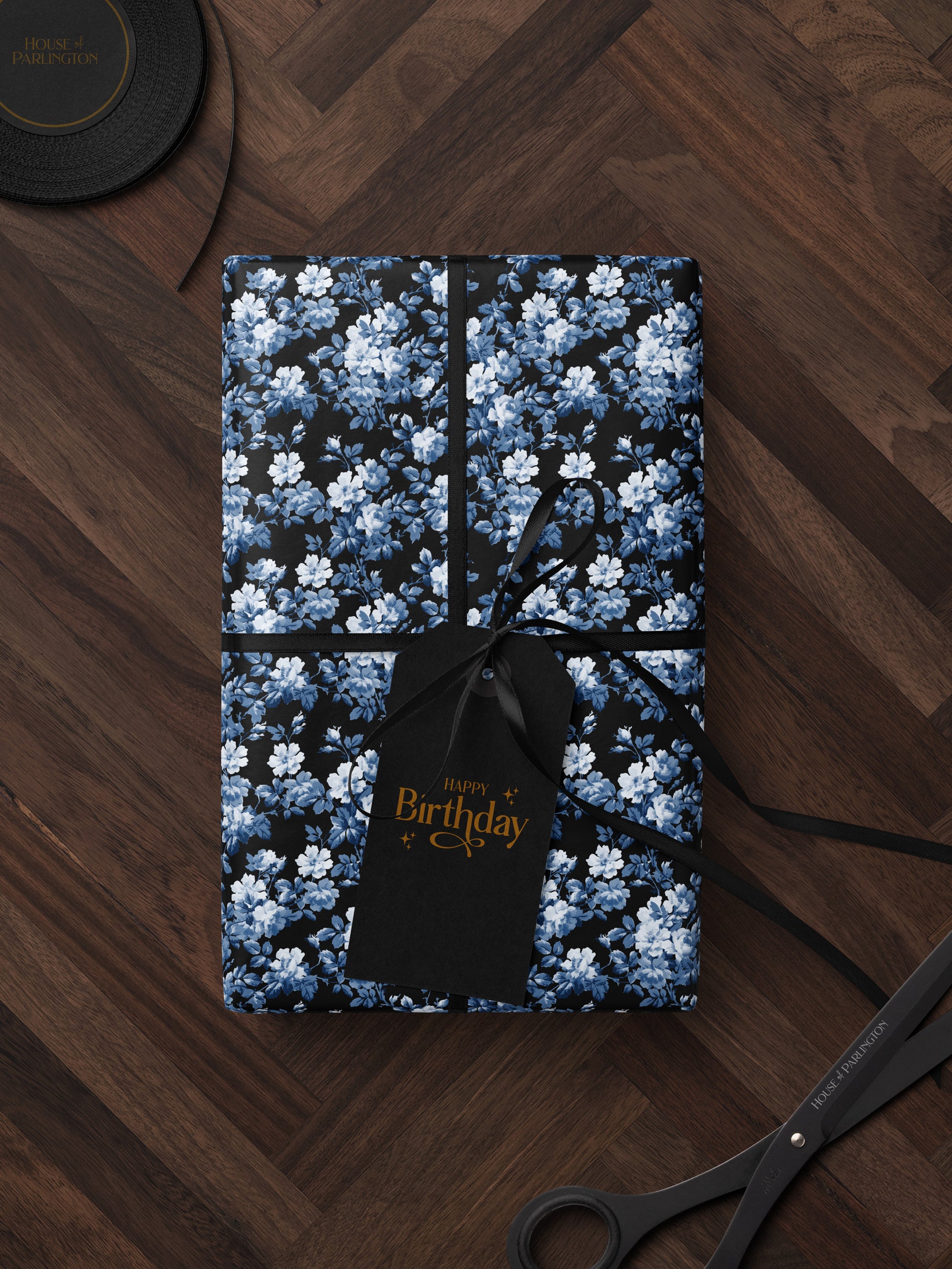 Blue & White Floral Wrapping Paper - House of Parlington