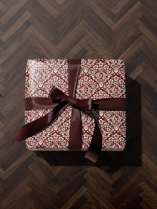 Red Floral Damask Wrapping Paper - House of Parlington