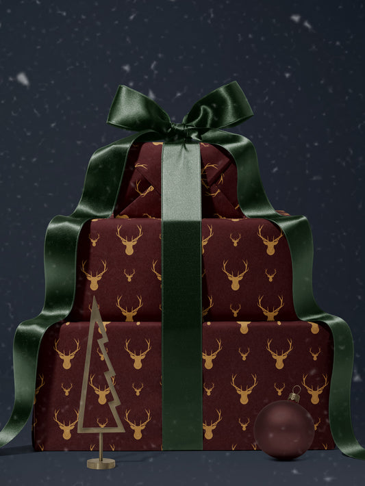 Golden Deer - Red Wrapping Paper - House of Parlington