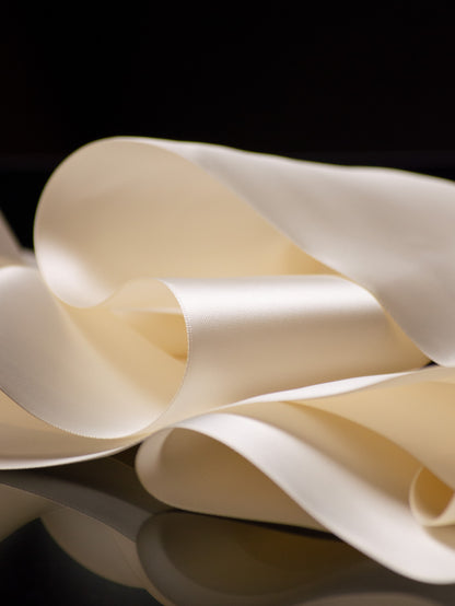 ivory satin ribbon spool detail, wide 4 inch ribbon for statement bows and elegant packaging