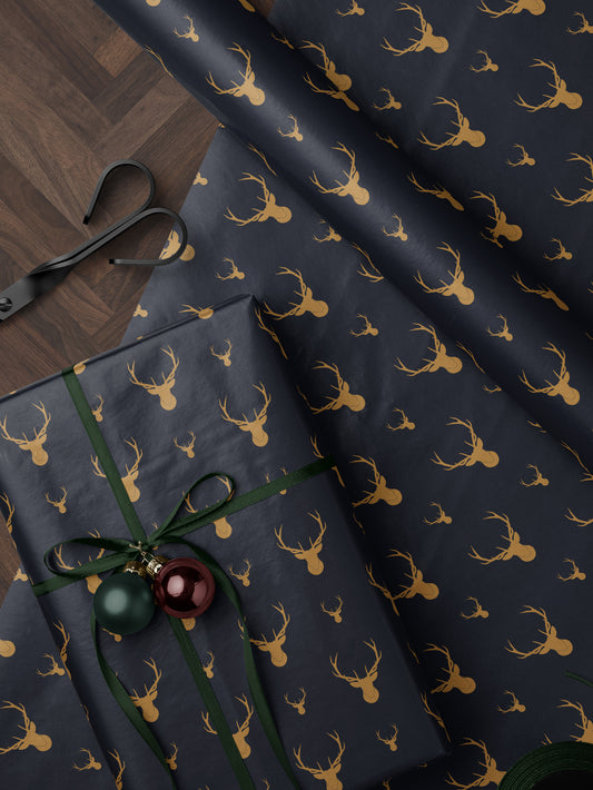 Golden Deer - Blue Wrapping Paper - House of Parlington