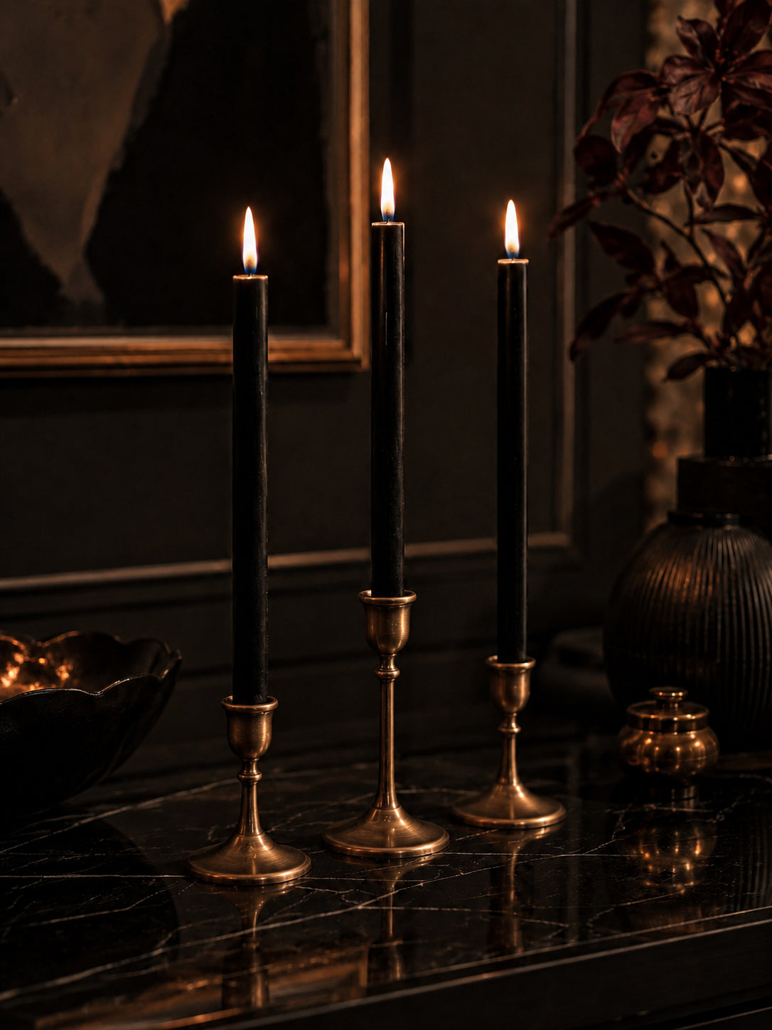 Black Beeswax Taper Candles — 12 Inch, Pair