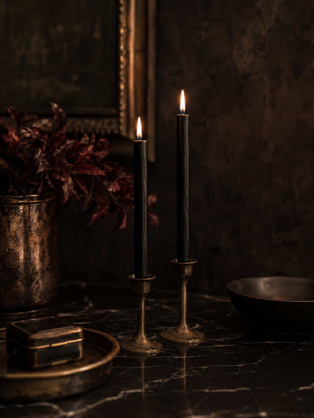 Black Beeswax Taper Candles — 12 Inch, Pair