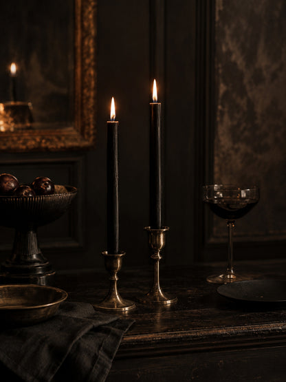 Black Beeswax Taper Candles — 12 Inch, Pair
