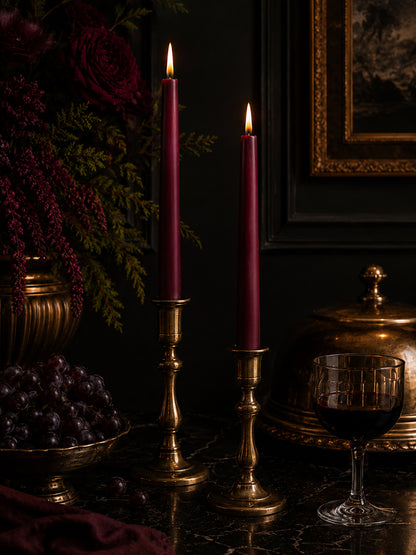 Burgundy Beeswax Taper Candles — 12 Inch, Pair