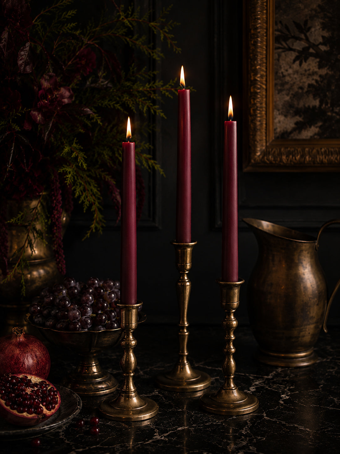 Burgundy Beeswax Taper Candles — 12 Inch, Pair