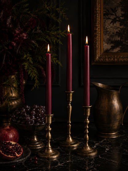 Burgundy Beeswax Taper Candles — 12 Inch, Pair