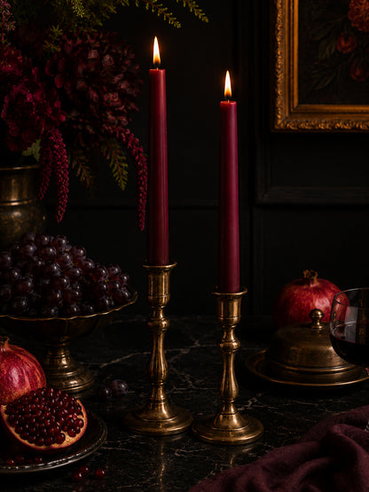 Burgundy Beeswax Taper Candles — 12 Inch, Pair