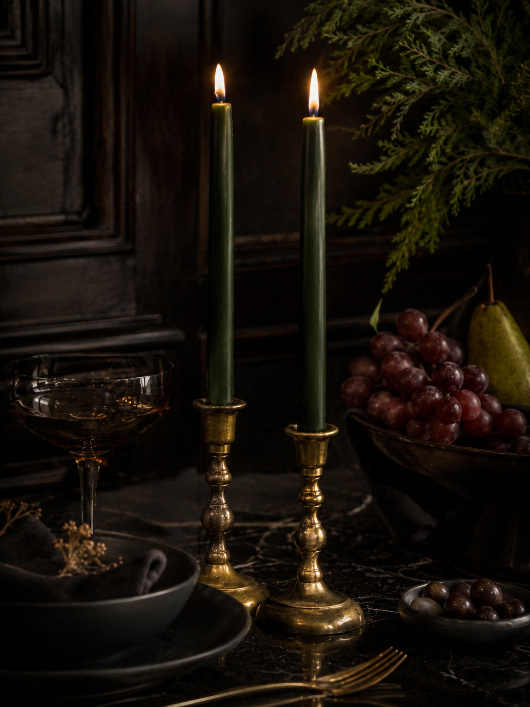 Green Beeswax Taper Candles — 12 Inch, Pair