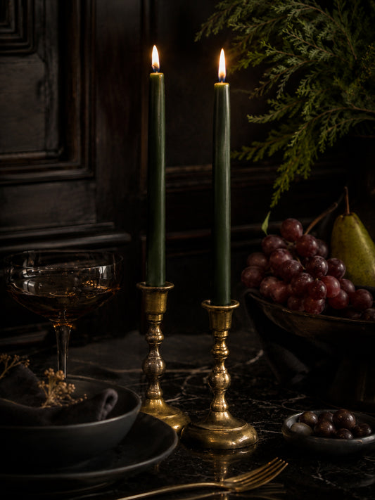 Green Beeswax Taper Candles — 12 Inch, Pair