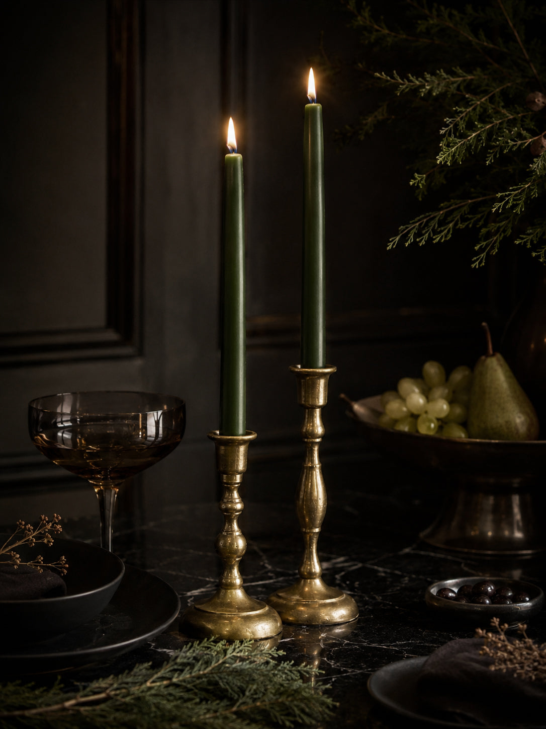 Green Beeswax Taper Candles — 12 Inch, Pair