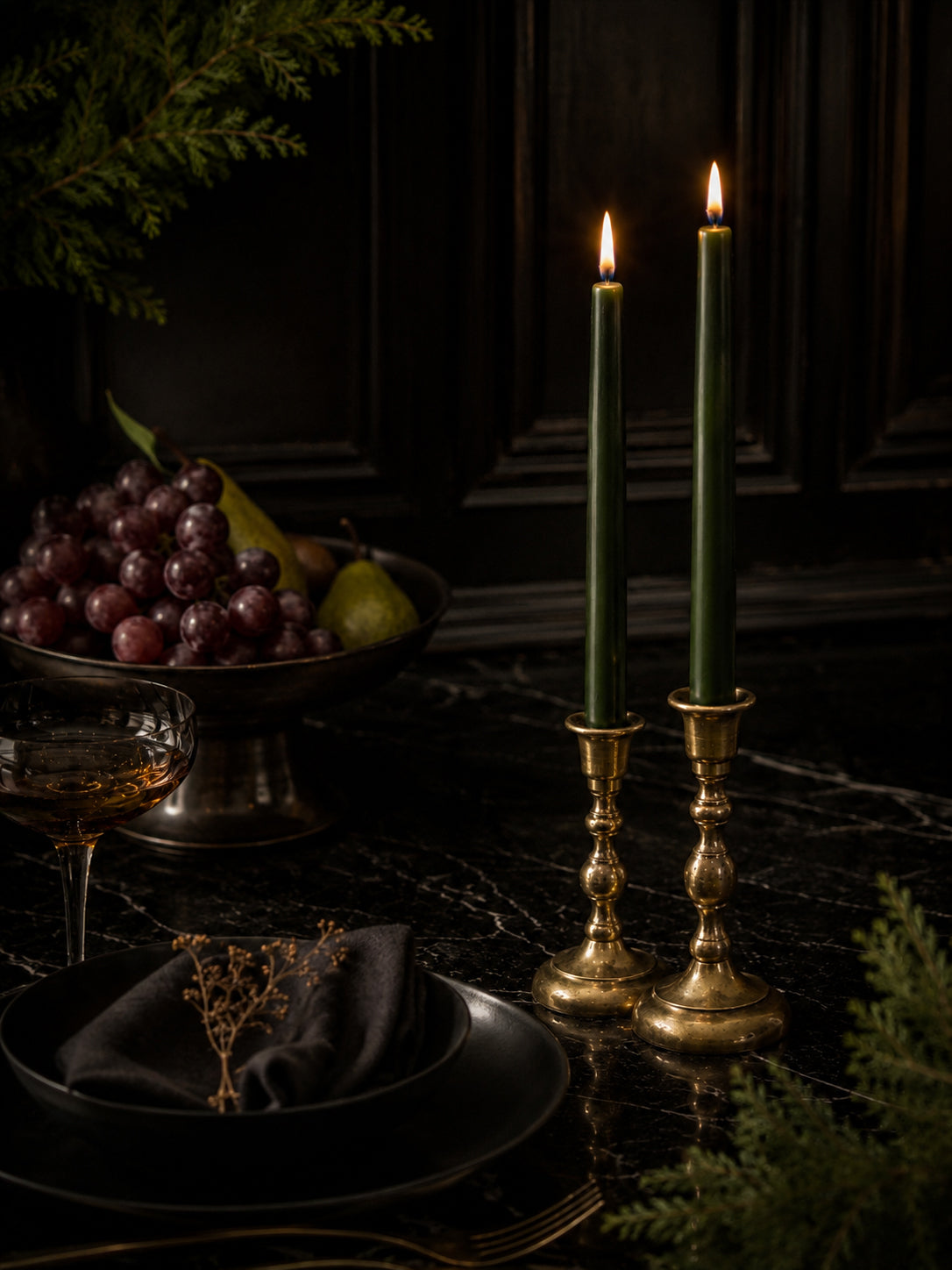 Green Beeswax Taper Candles — 12 Inch, Pair