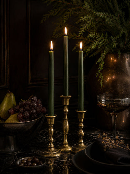 Green Beeswax Taper Candles — 12 Inch, Pair