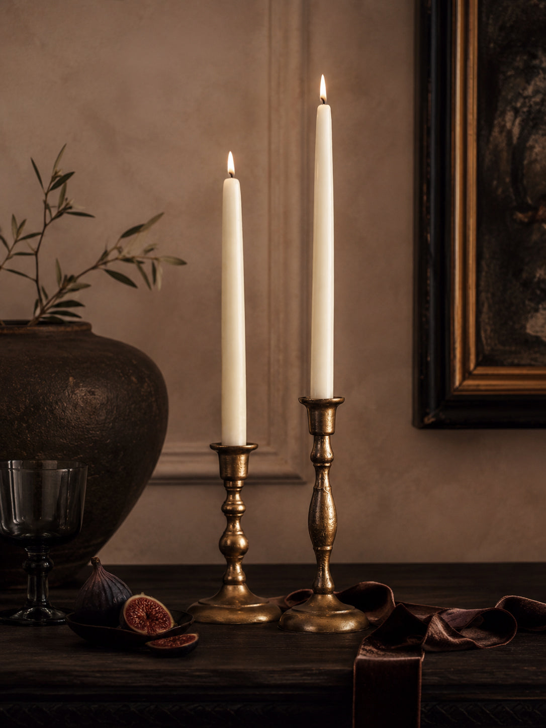 Ivory Beeswax Taper Candles — 12 Inch, Pair