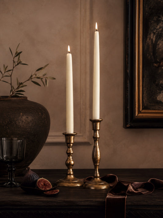 Ivory Beeswax Taper Candles — 12 Inch, Pair